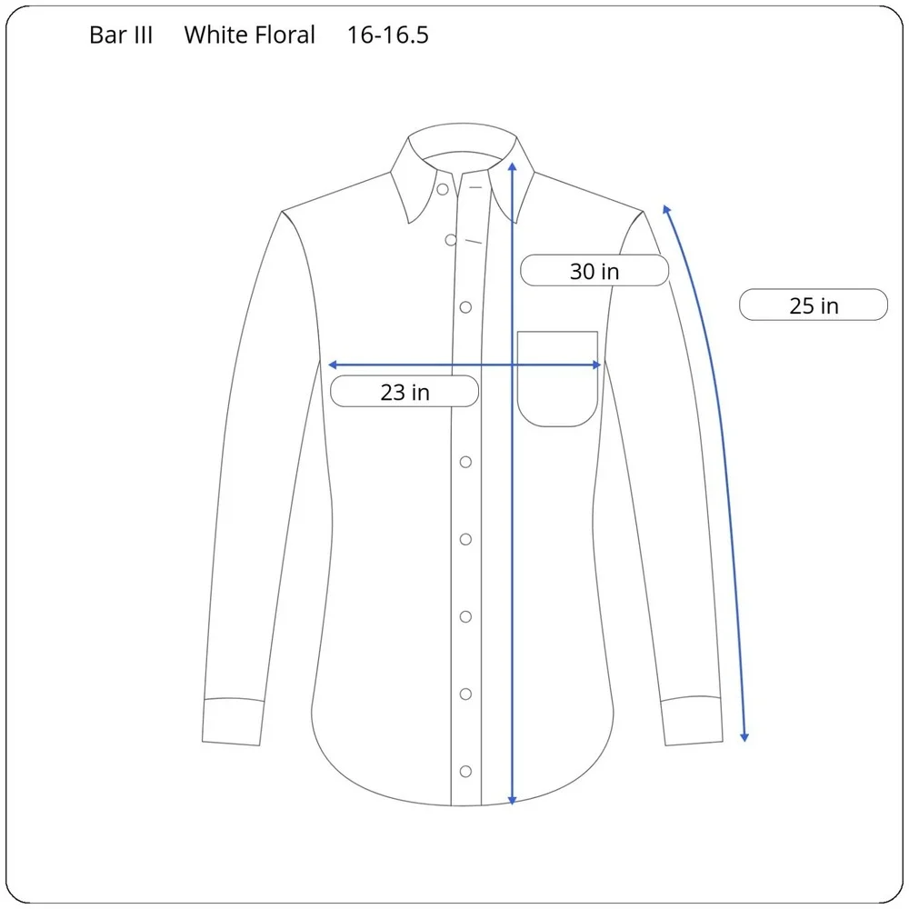 New Bar III Performance‎ Slim Stretch White Floral Button Up Shirt Men's Large